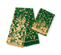 Salouva vert vif avec motifs floraux dorés et motifs géométriques