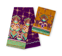 Salouva violet ocre avec motifs floraux ocre vert turquoise