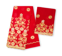 Salouva rouge or avec motifs floraux buissons floraux dorés